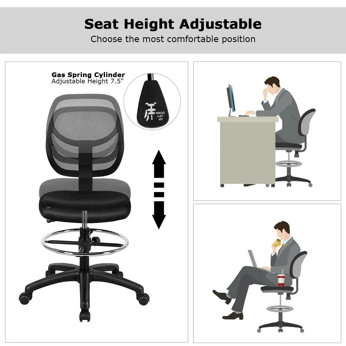 Adjustable Height Mid Back Mesh Drafting Office Chair by DirectDeals
