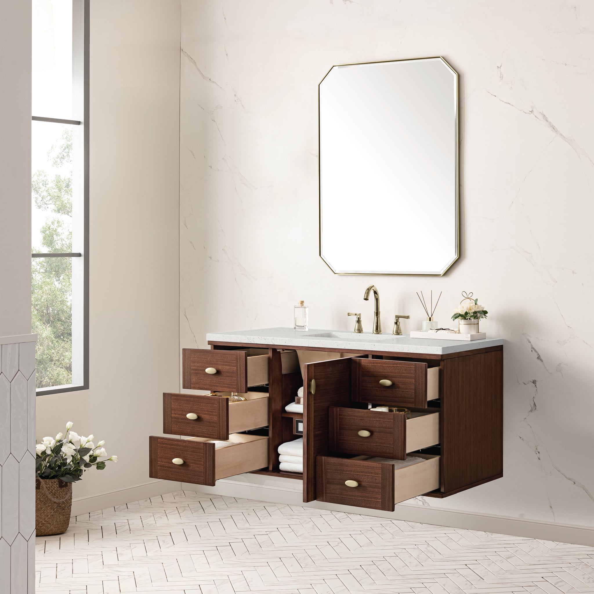 James Martin Amberly 48" Dual Mount Single Bathroom Vanity, Mid-Century Walnut, view 38