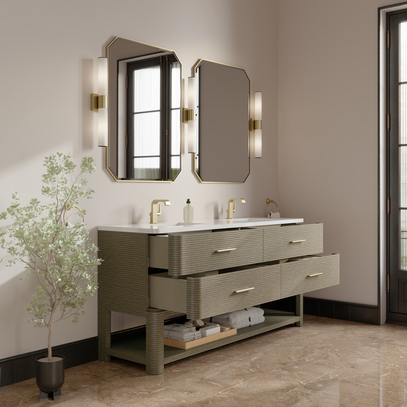 James Martin Lucian 72" Double Bathroom Vanity, Pebble Oak, view 23