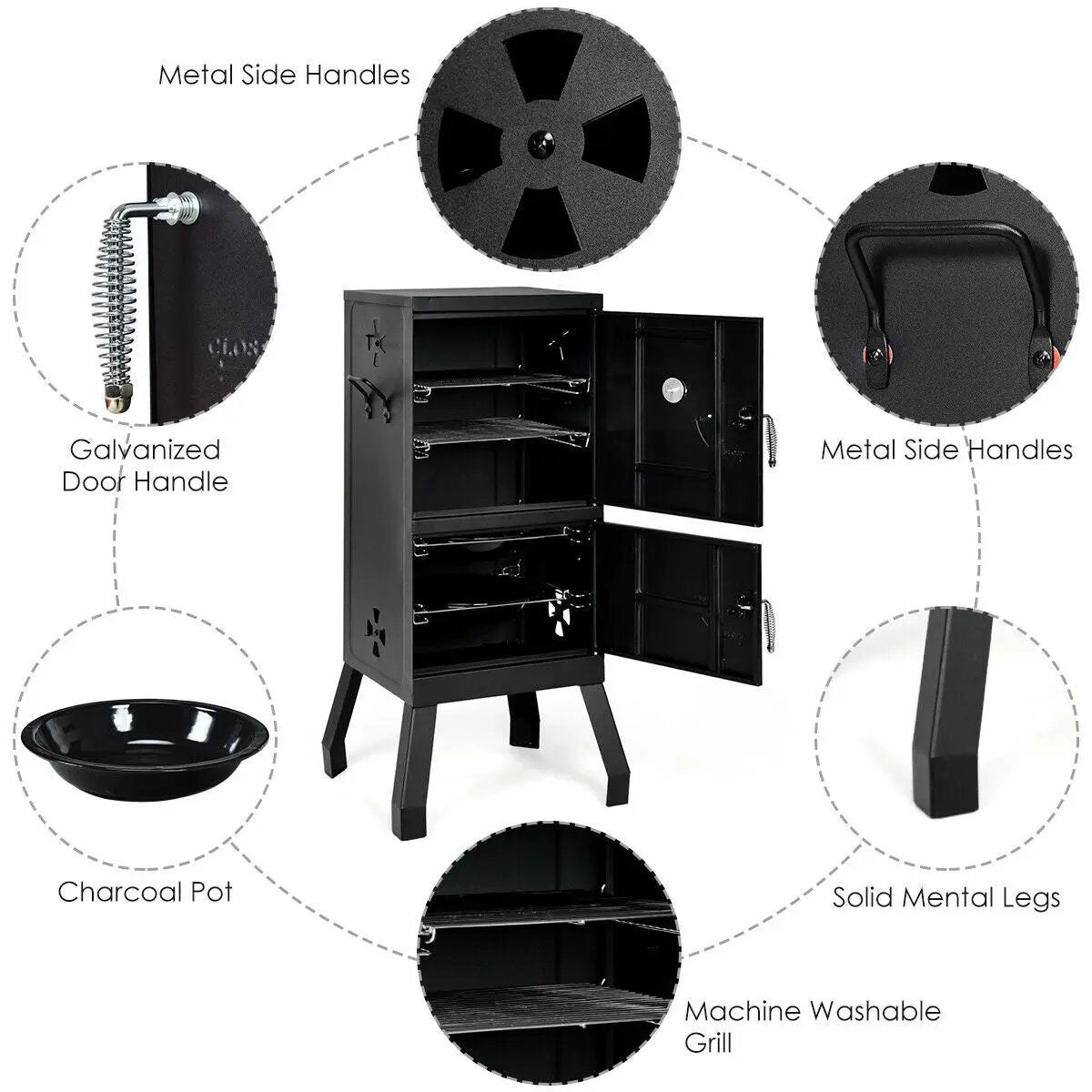 Vertical 2-Tier Outdoor Barbeque Grill with Temperature Gauge by DirectDeals