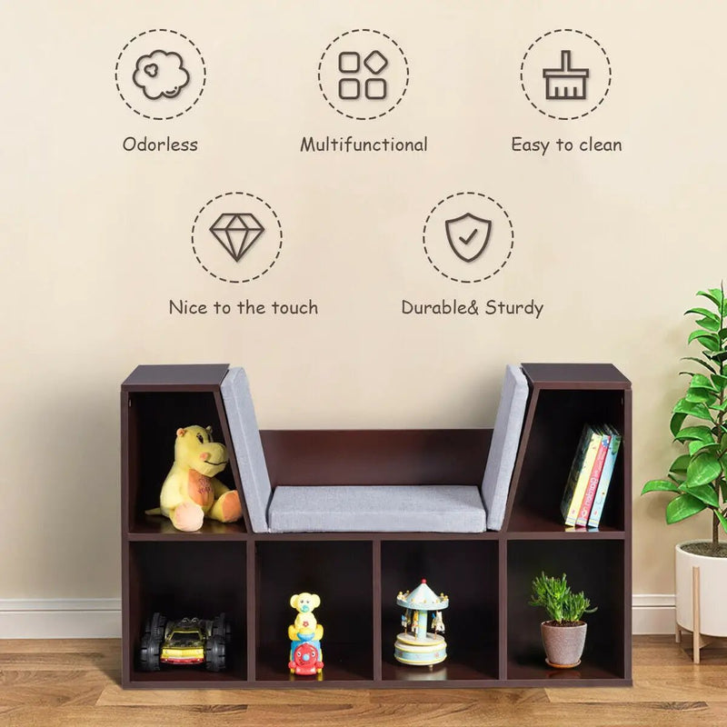 6-Cubby Kid Storage Bookcase Cushioned Reading Nook by DirectDeals