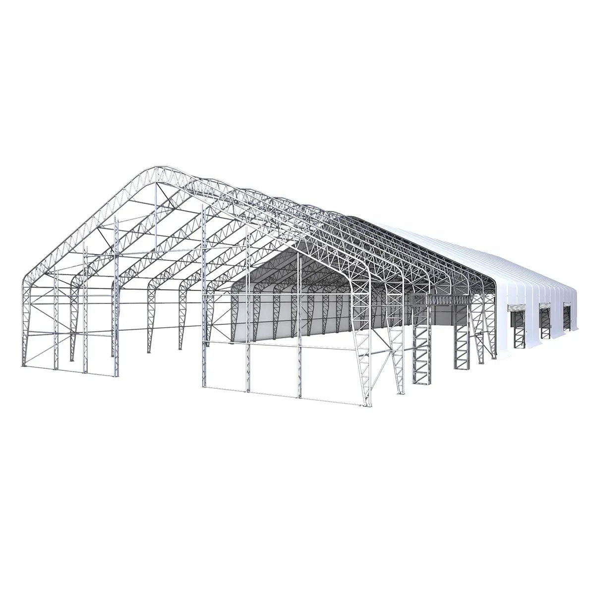 W70'xL200'xH32' Double Truss Storage Shelter, Reinforced Series with 4 Side Doors by Chery Industrial