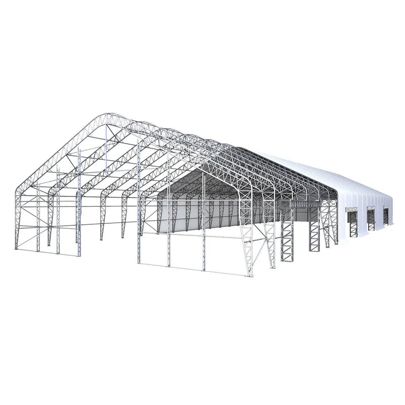 W70'xL200'xH32' Double Truss Storage Shelter, Reinforced Series with 4 Side Doors by Chery Industrial