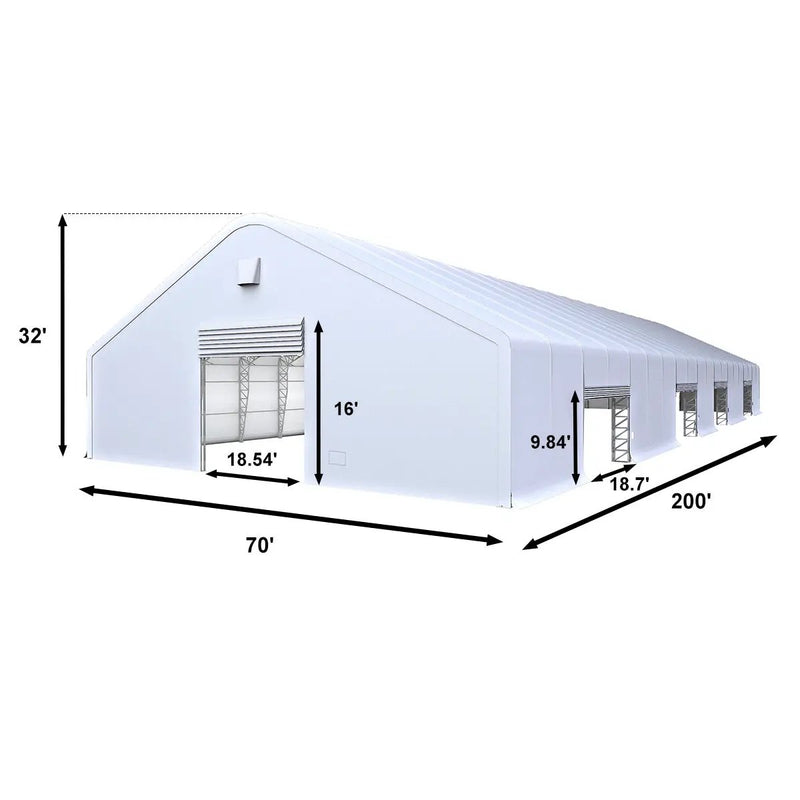 W70'xL200'xH32' Double Truss Storage Shelter, Reinforced Series with 4 Side Doors by Chery Industrial