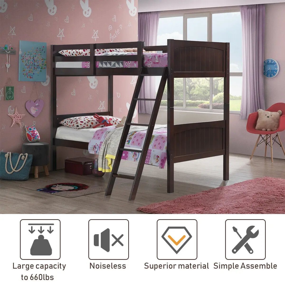 Twin Size Wooden Bunk Beds Convertible 2 Individual Beds, photo 7 of 9