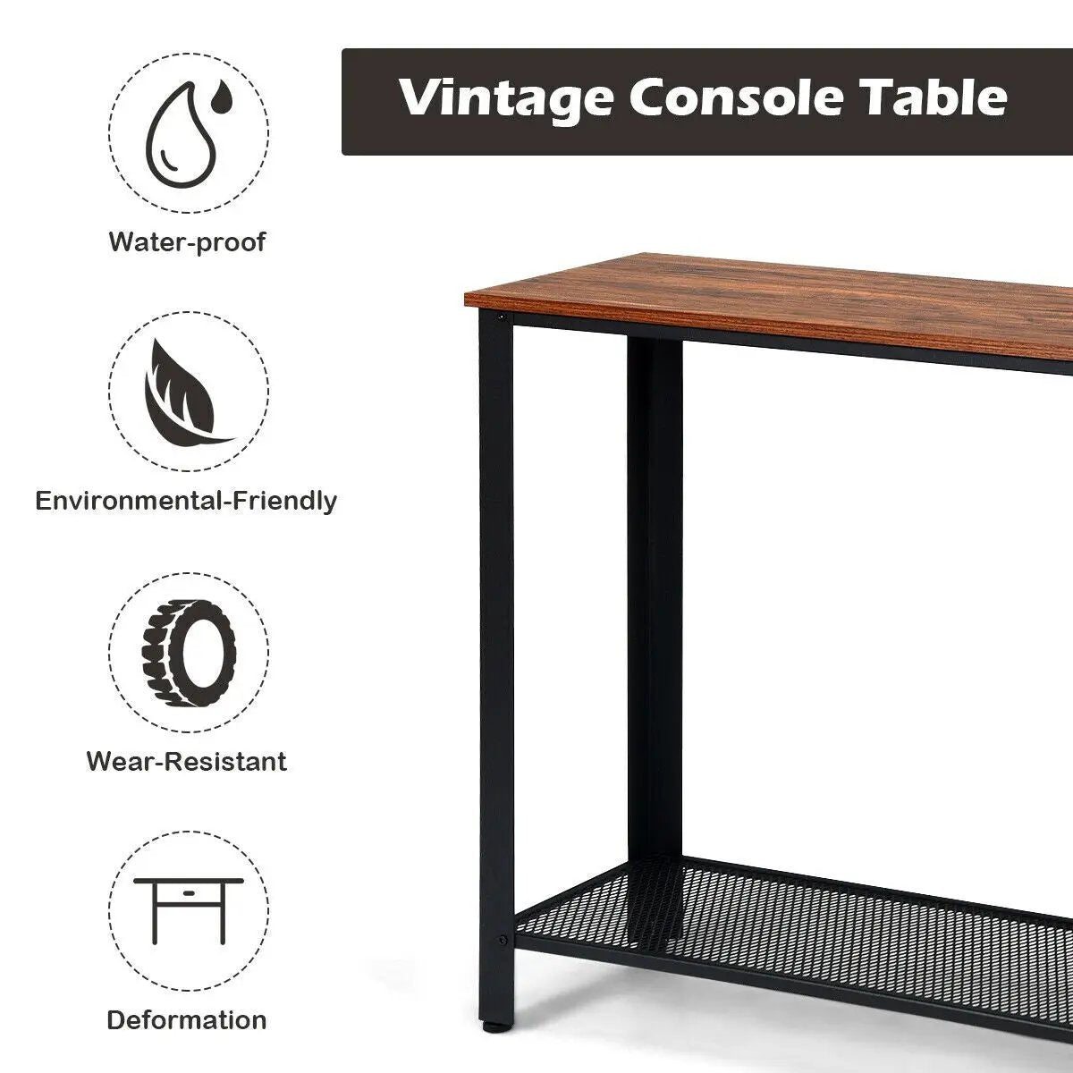 Metal Frame Wood Console Sofa Table with Storage Shelf, photo 2 of 9