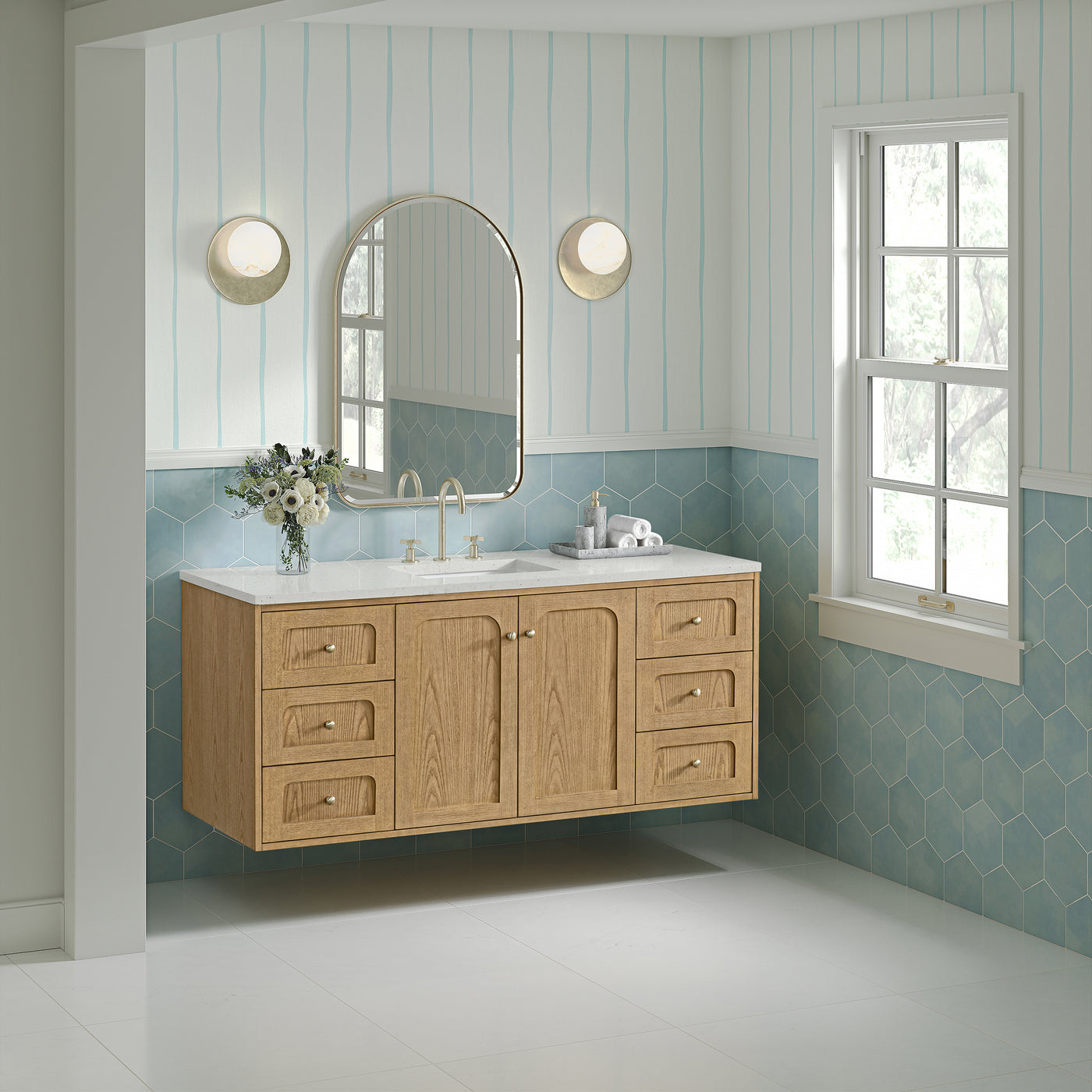 James Martin Laurent 60" Dual Mount Single Bathroom Vanity, Light Natural Oak, view 33
