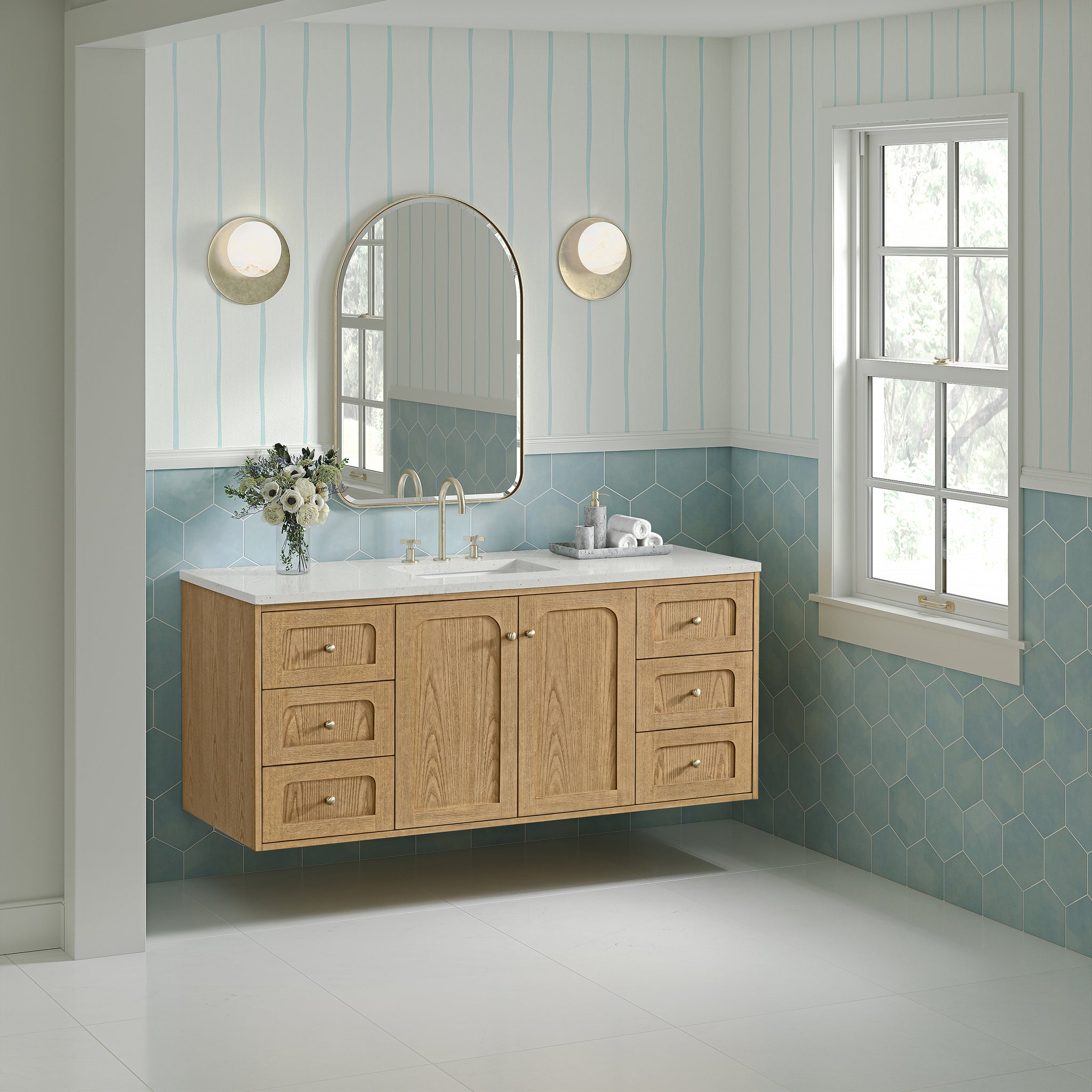 James Martin Laurent 60" Dual Mount Single Bathroom Vanity, Light Natural Oak, view 33
