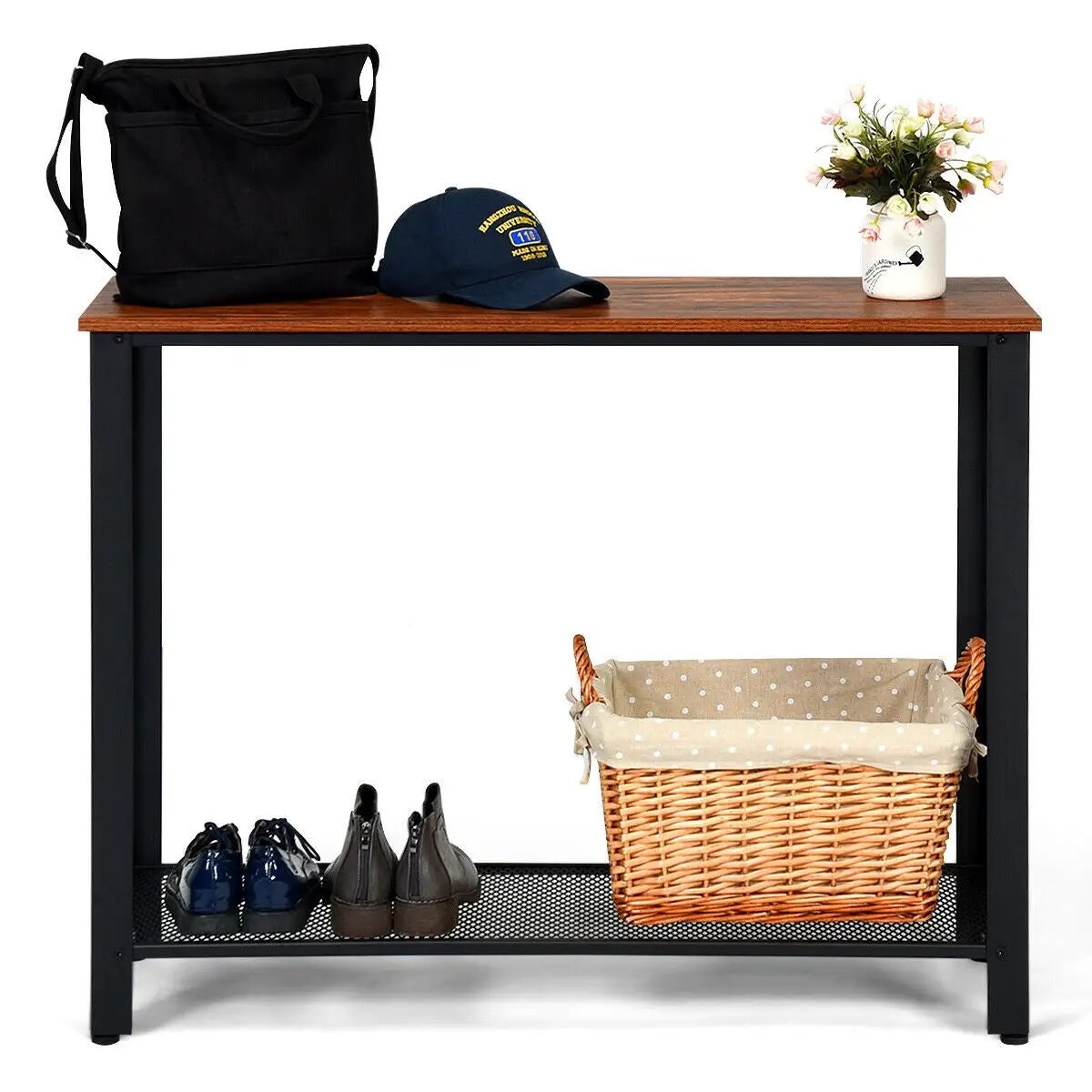 Metal Frame Wood Console Sofa Table with Storage Shelf, photo 8 of 9