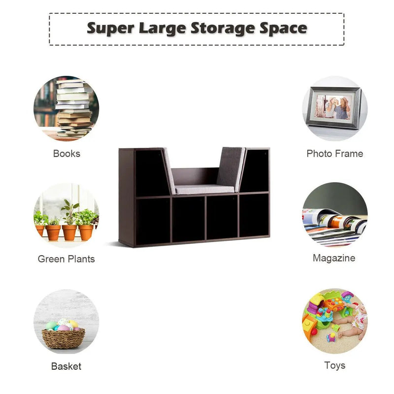 6-Cubby Kid Storage Bookcase Cushioned Reading Nook by DirectDeals