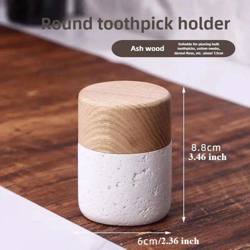 Wabi-Sabi Style Resin Toothpick and Swab Holder with Wooden Lid – Natural Look, Rustic Design, Perfect for Home Decor in Living Room, Dining Room, or Hotel – Ideal Gift for Christmas, Valentine'S Day, or Father'S Day, Too by House Of Avana