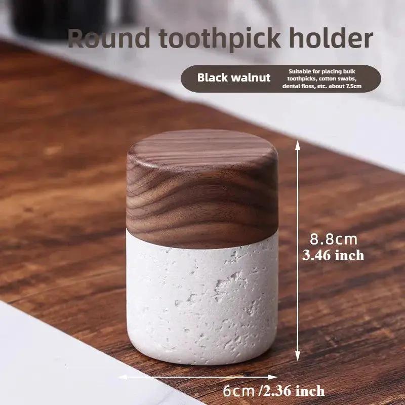 Wabi-Sabi Style Resin Toothpick and Swab Holder with Wooden Lid – Natural Look, Rustic Design, Perfect for Home Decor in Living Room, Dining Room, or Hotel – Ideal Gift for Christmas, Valentine'S Day, or Father'S Day, Too by House Of Avana