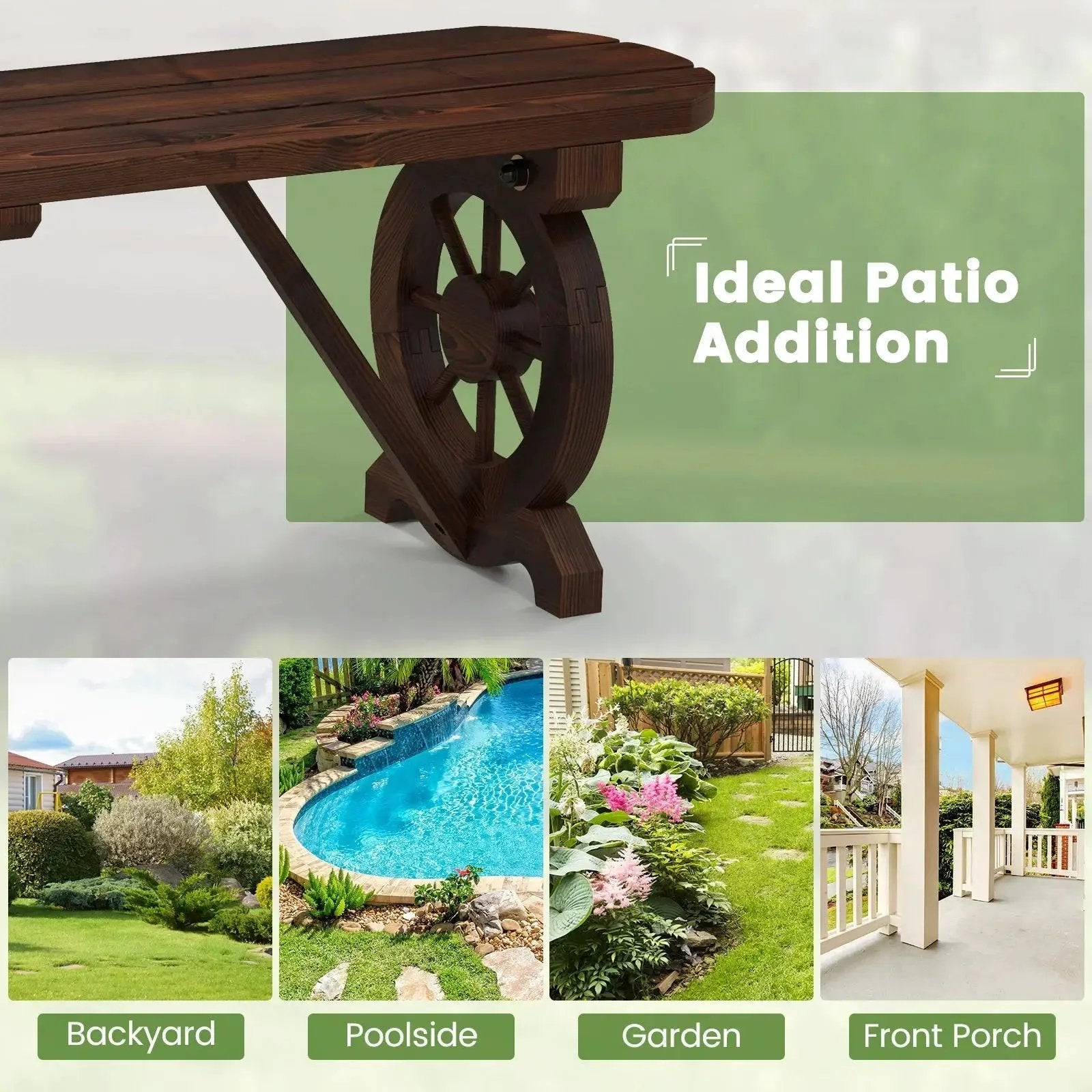 Carbonized Fir Wood Wagon Wheel Garden Bench by House Of Avana