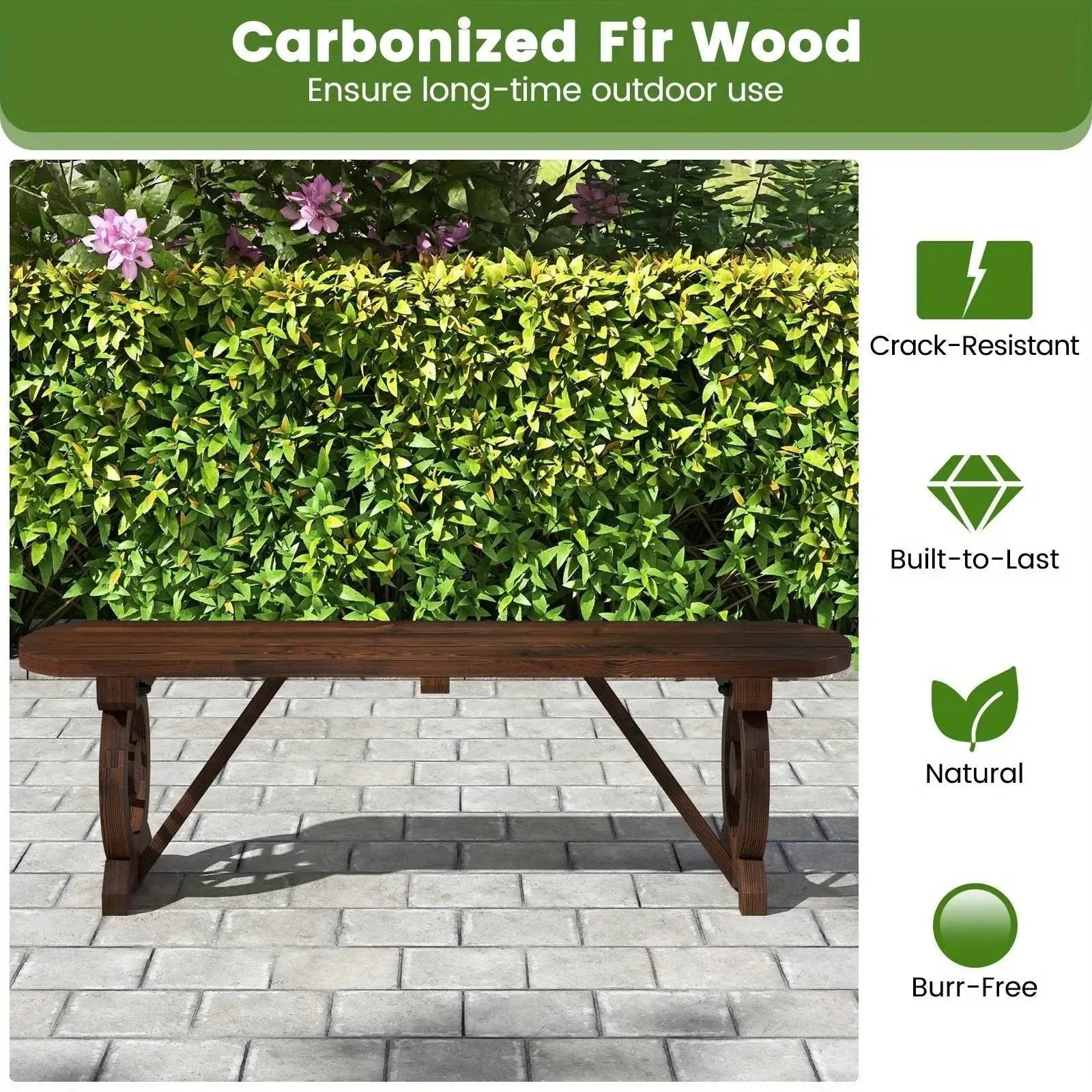 Carbonized Fir Wood Wagon Wheel Garden Bench by House Of Avana