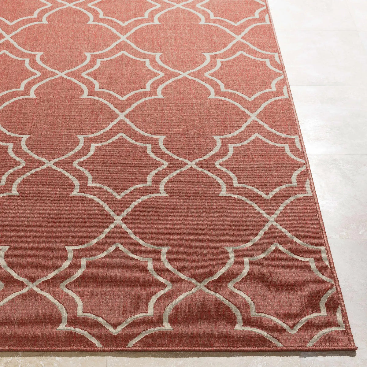 Unique Rust Red Lattice Trellis Outdoor Rug - Clearance, photo 10 of 14