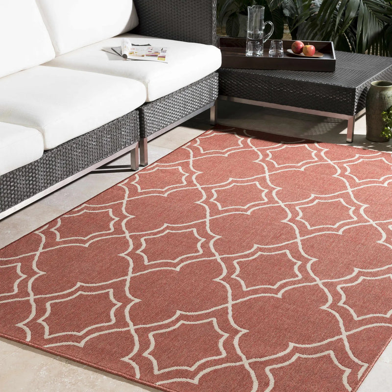 Unique Rust Red Lattice Trellis Outdoor Rug - Clearance by Boutique Rugs