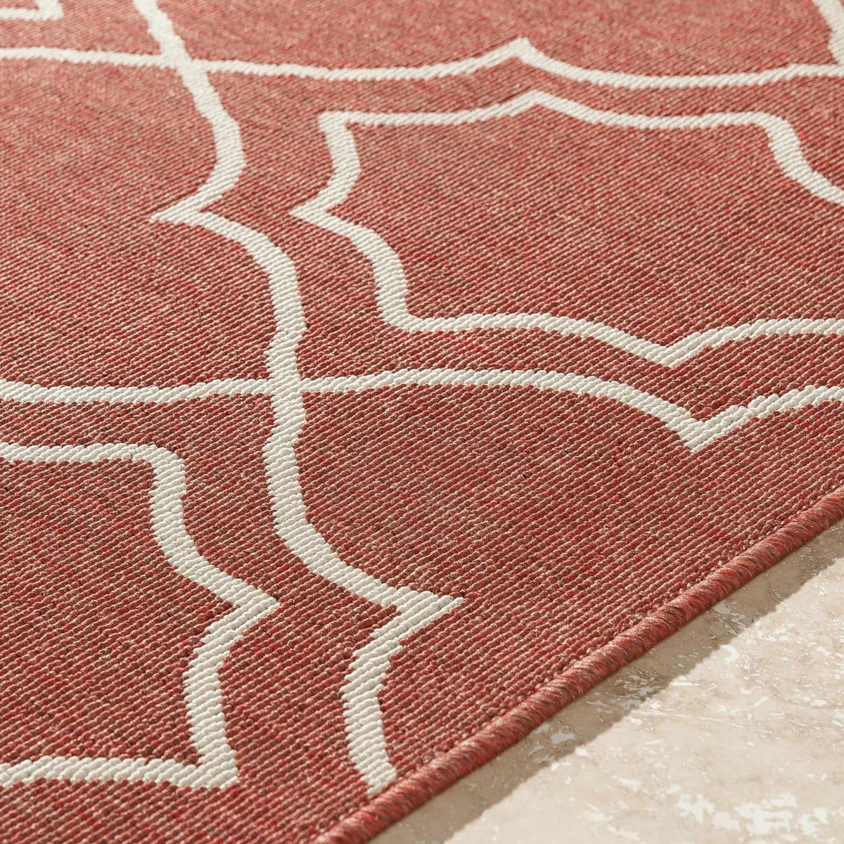 Unique Rust Red Lattice Trellis Outdoor Rug - Clearance, photo 6 of 14