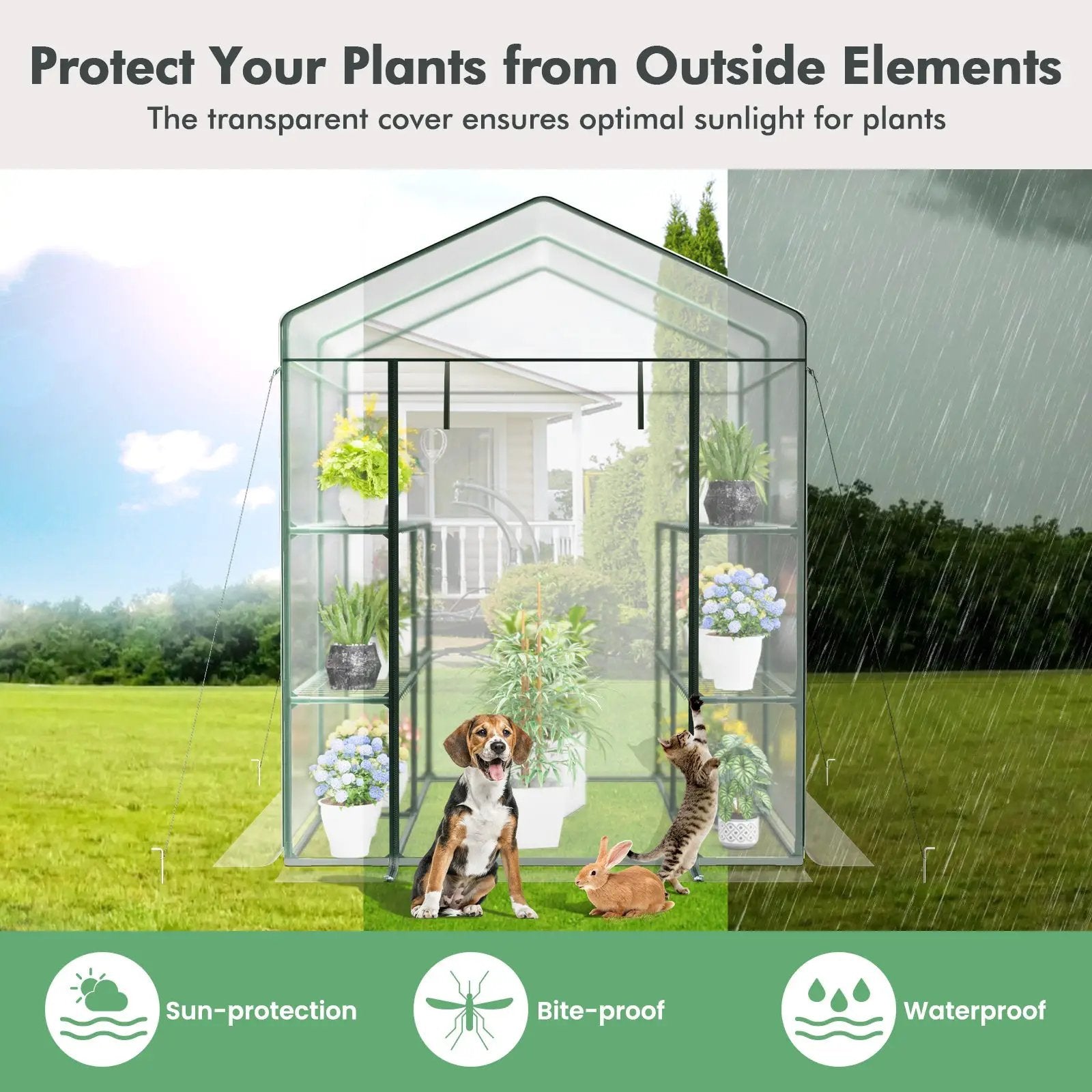 Walk-in Greenhouse with 3 Tiers 8 Shelves PVC Cover Roll-up Zippered Door by DirectDeals