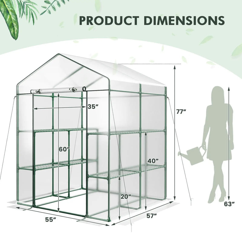 Walk-in Greenhouse with 3 Tiers 8 Shelves PVC Cover Roll-up Zippered Door by DirectDeals