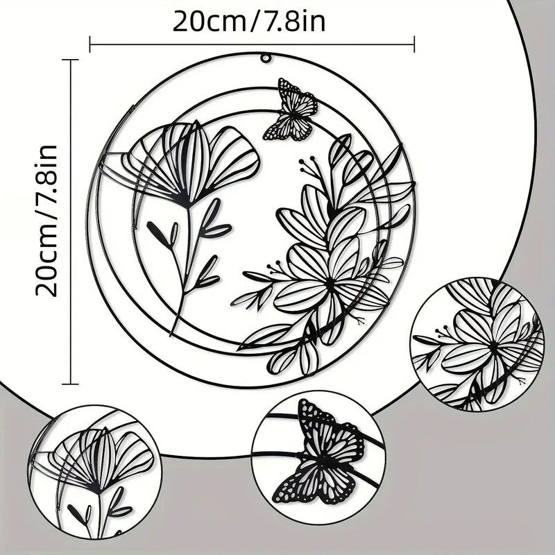 Round Floral Metal Wall Art Set – Minimalist Botanical Wall Decor (Set of 3) by House Of Avana