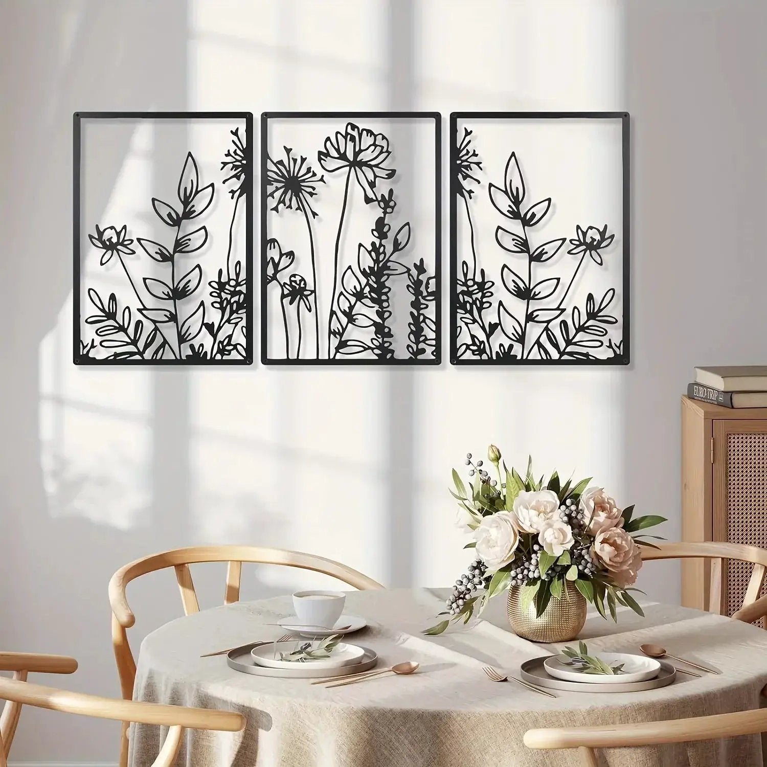 Minimalist Floral Metal Wall Art – 3 Panel Botanical Wall Decor by House Of Avana