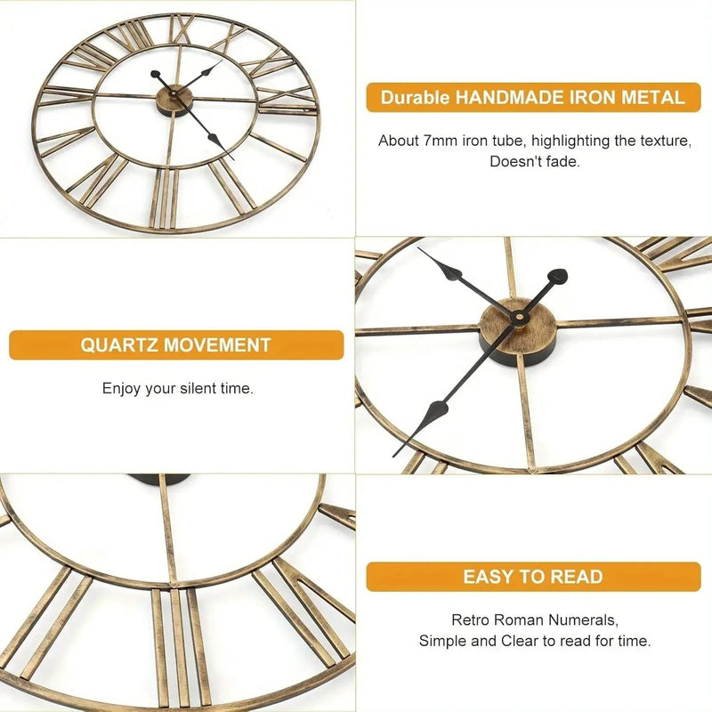 Wall Clock - Silent Metal Roman 12-Inch by House Of Avana