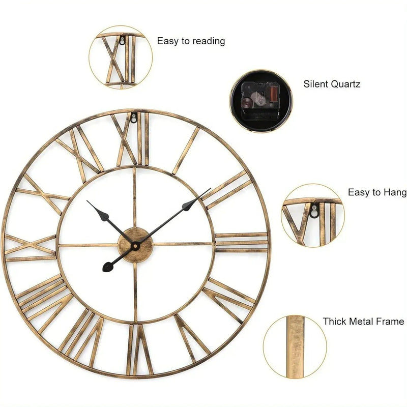 Wall Clock - Silent Metal Roman 12-Inch by House Of Avana
