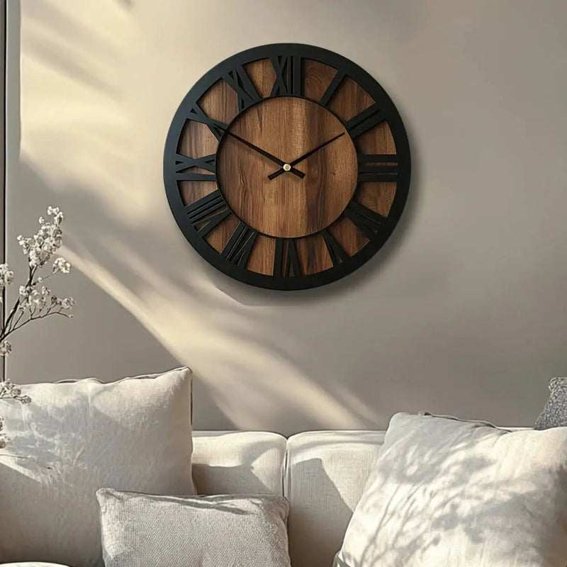 Wall Clock - Silent Wooden Round by House Of Avana