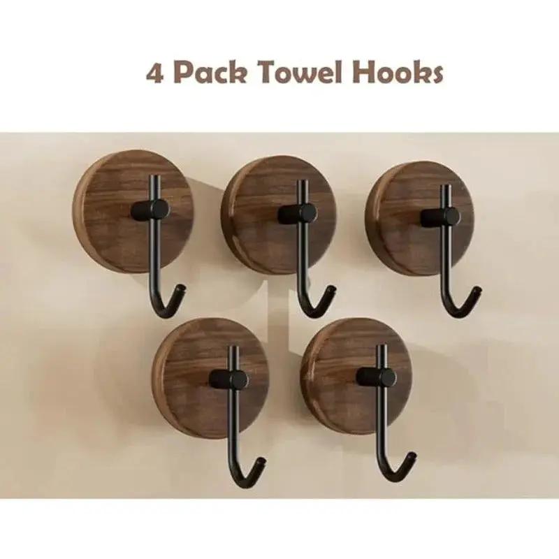 Wall Hooks - Adhesive Wooden Black 4pcs by House Of Avana