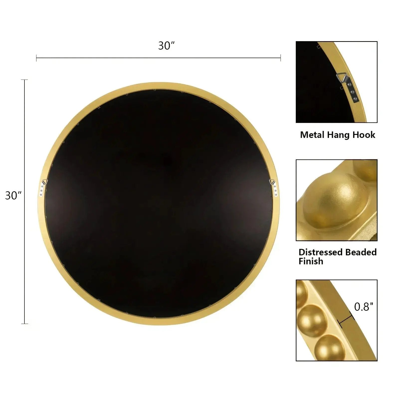 Wall Mirror - Beaded Gold 24 Inch by House Of Avana