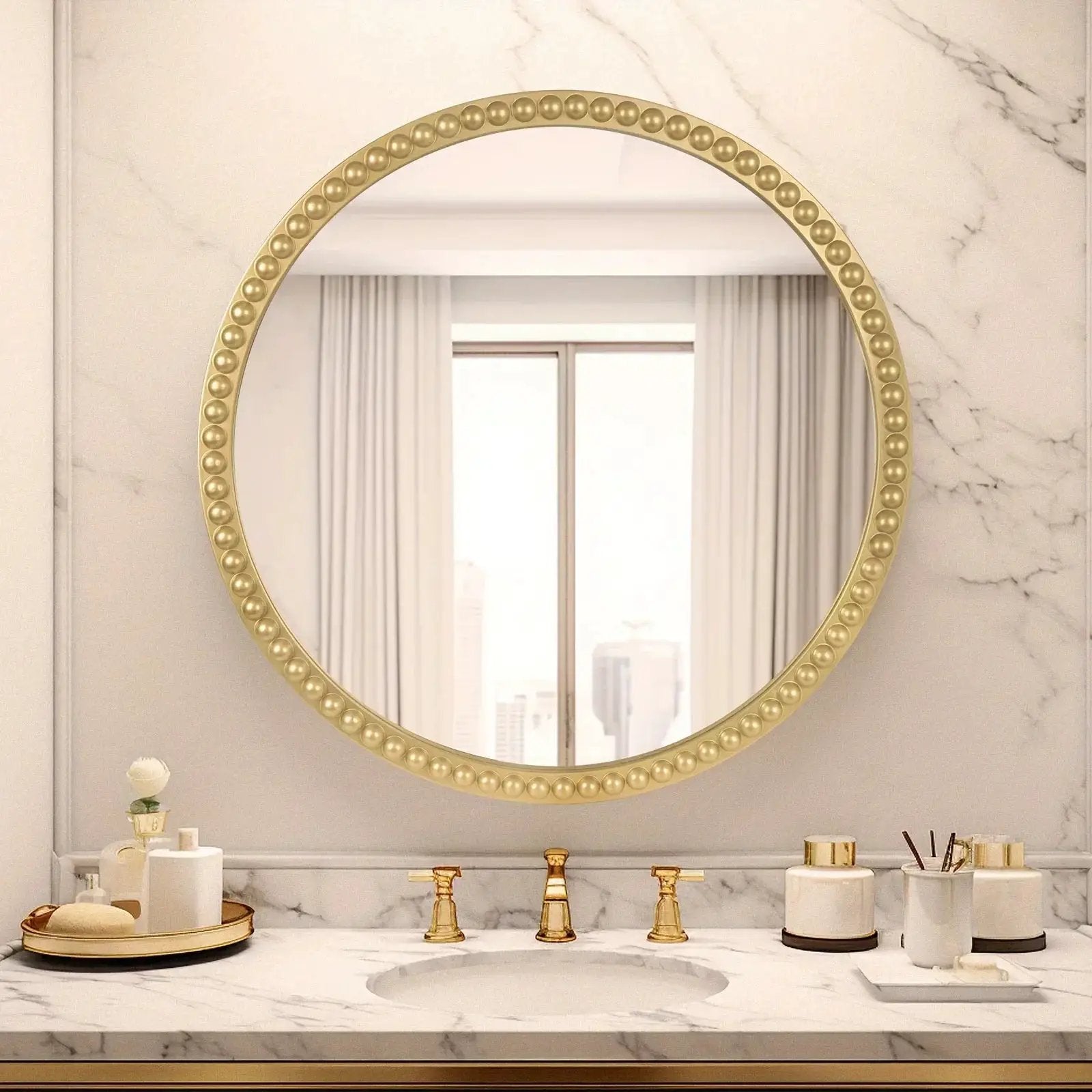 Wall Mirror - Beaded Gold 24 Inch by House Of Avana