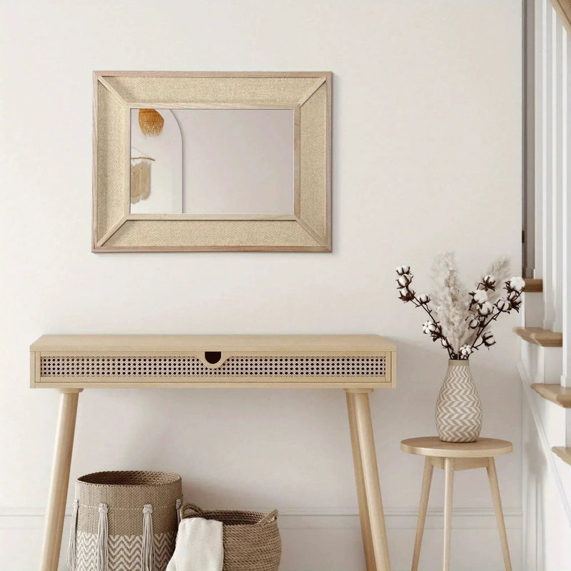 Wall Mirror - Woven Rattan Natural Rectangle by House Of Avana