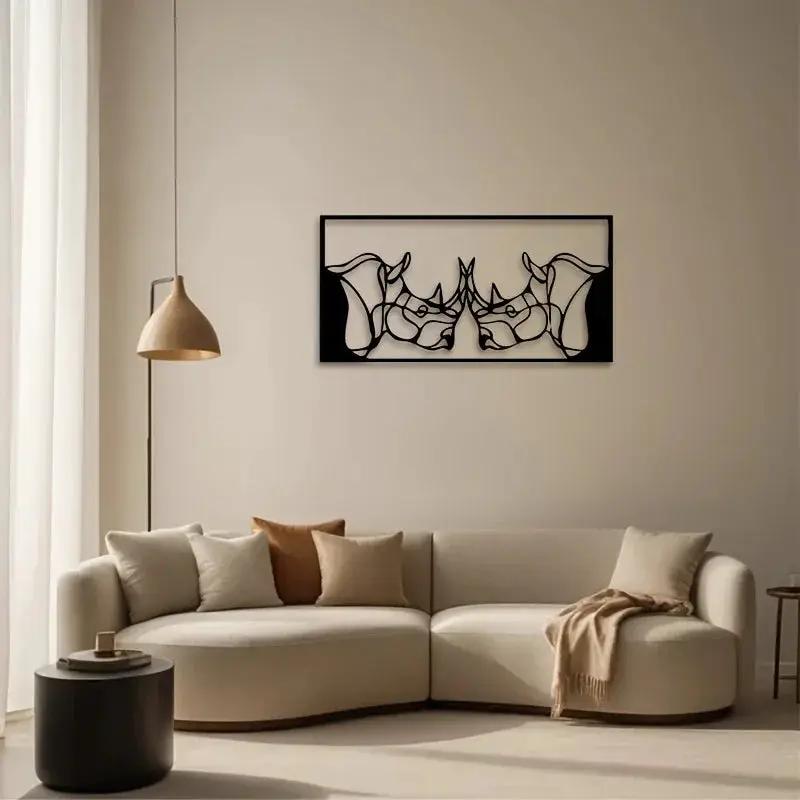 Rhino Pair Iron Wall Art – Modern Metal Wall Decor by House Of Avana