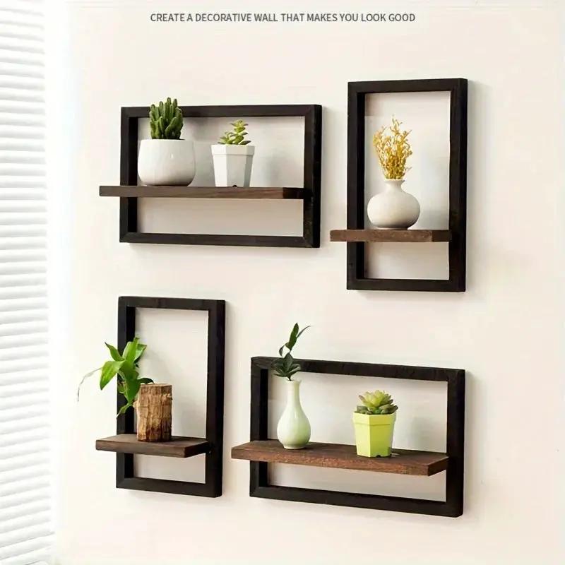 Wall Shelf - Reclaimed Wood Black Brown Set by House Of Avana