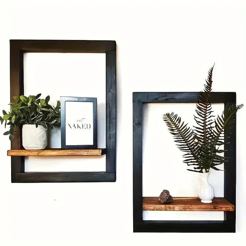 Wall Shelf - Reclaimed Wood Black Brown Set by House Of Avana