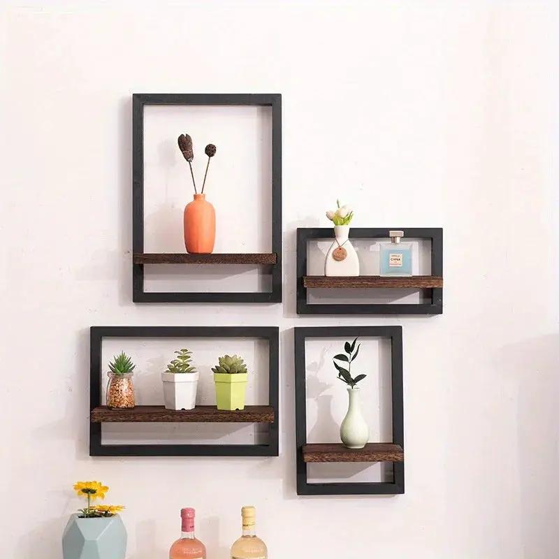 Wall Shelf - Reclaimed Wood Black Brown Set by House Of Avana