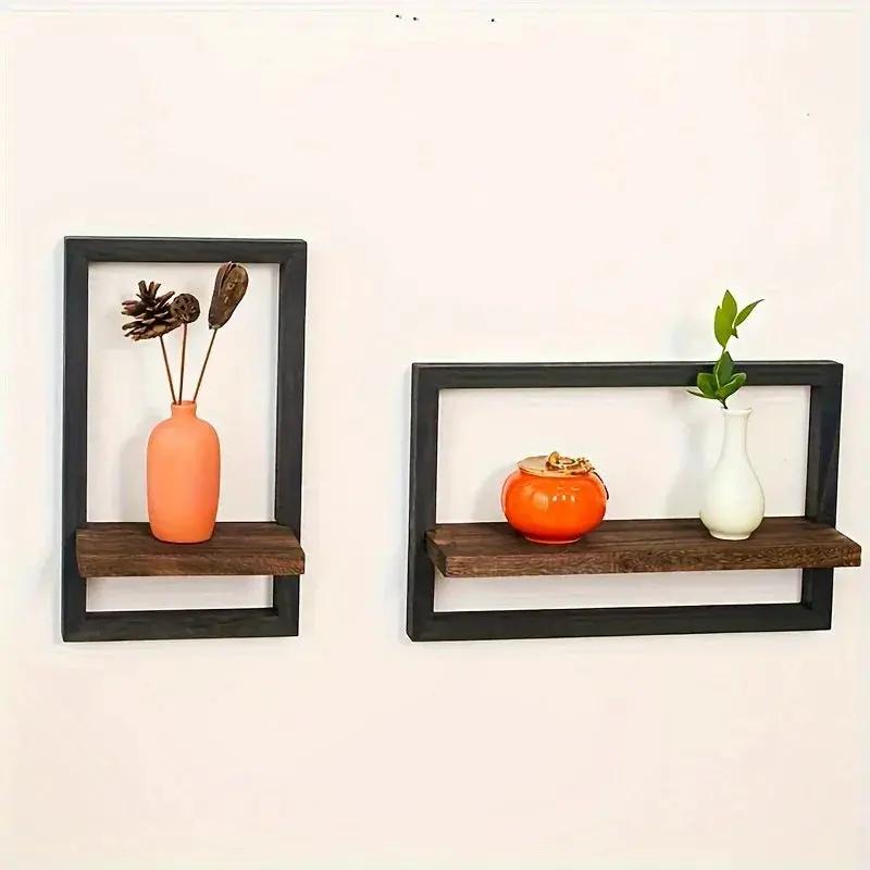 Wall Shelf - Reclaimed Wood Black Brown Set by House Of Avana