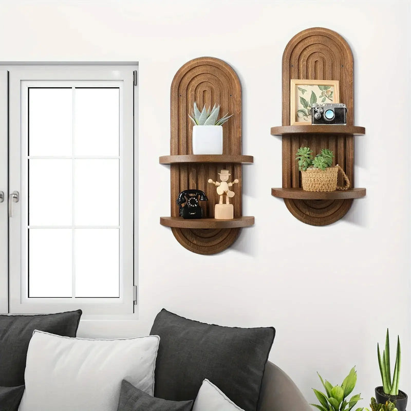 Wall Shelves - 2 Layer Wooden Brown by House Of Avana