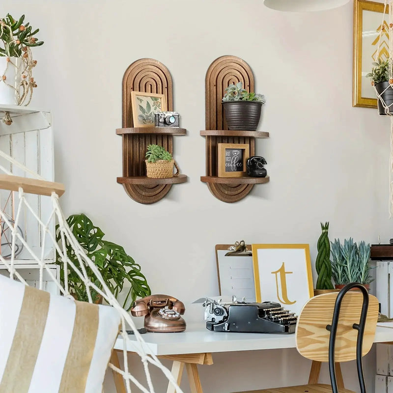 Wall Shelves - 2 Layer Wooden Brown by House Of Avana