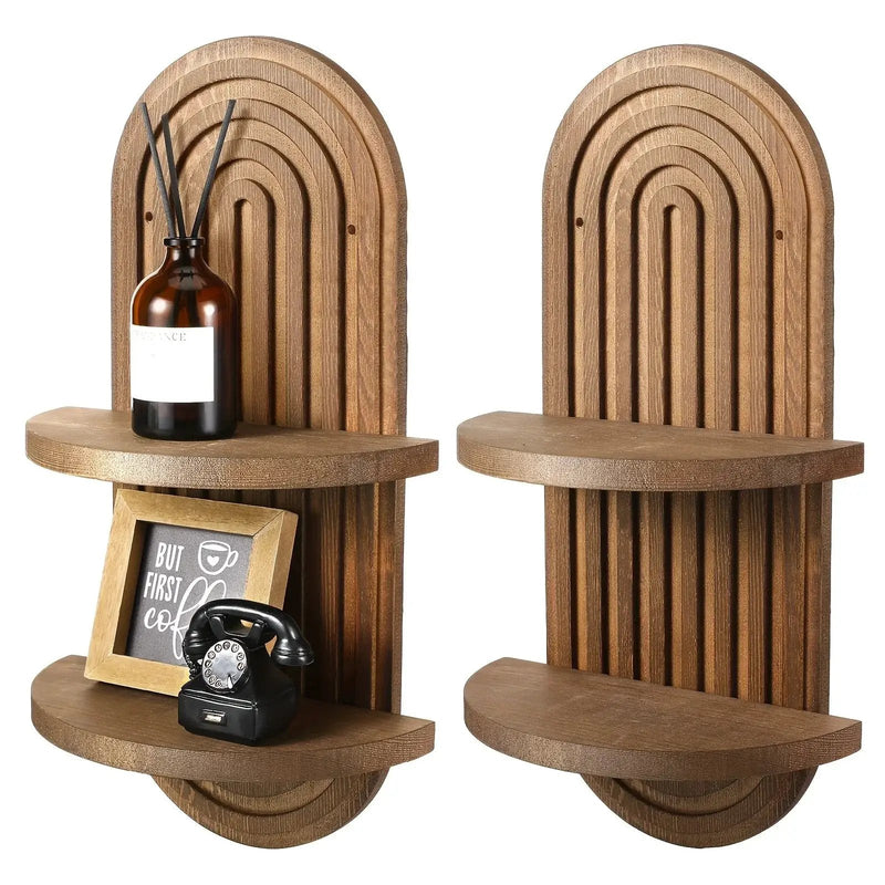Wall Shelves - 2 Layer Wooden Brown by House Of Avana