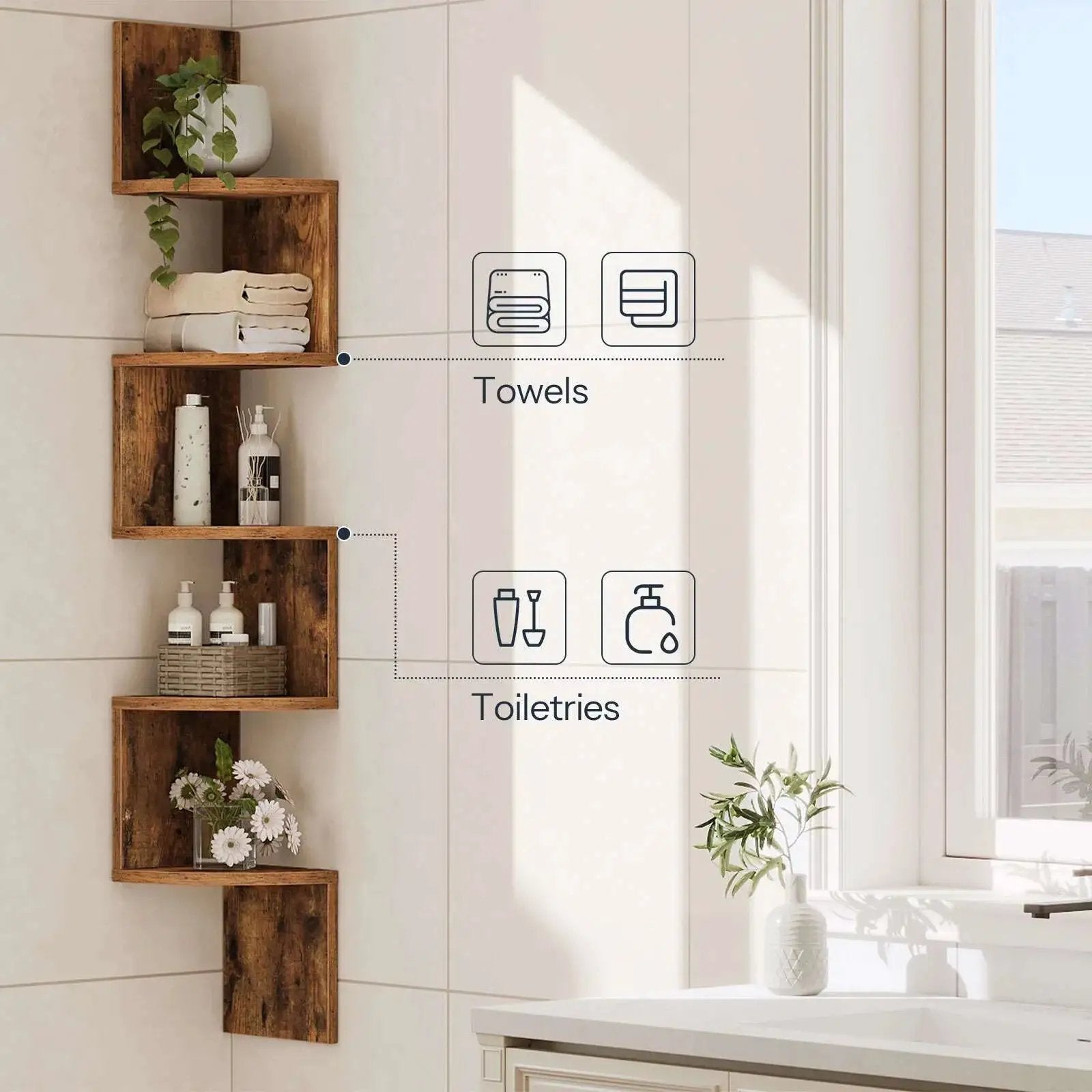 Wall Shelves - 5-Tier Brown Corner by House Of Avana