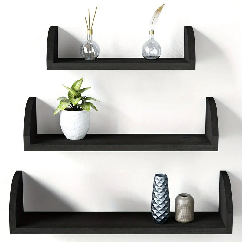 Wall Shelves - Floating Wood Black Set by House Of Avana