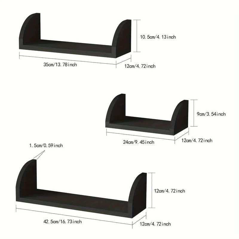 Wall Shelves - Floating Wood Black Set by House Of Avana