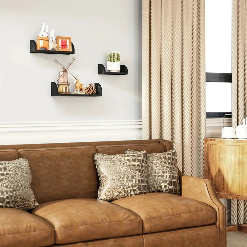 Wall Shelves - Floating Wood Black Set by House Of Avana