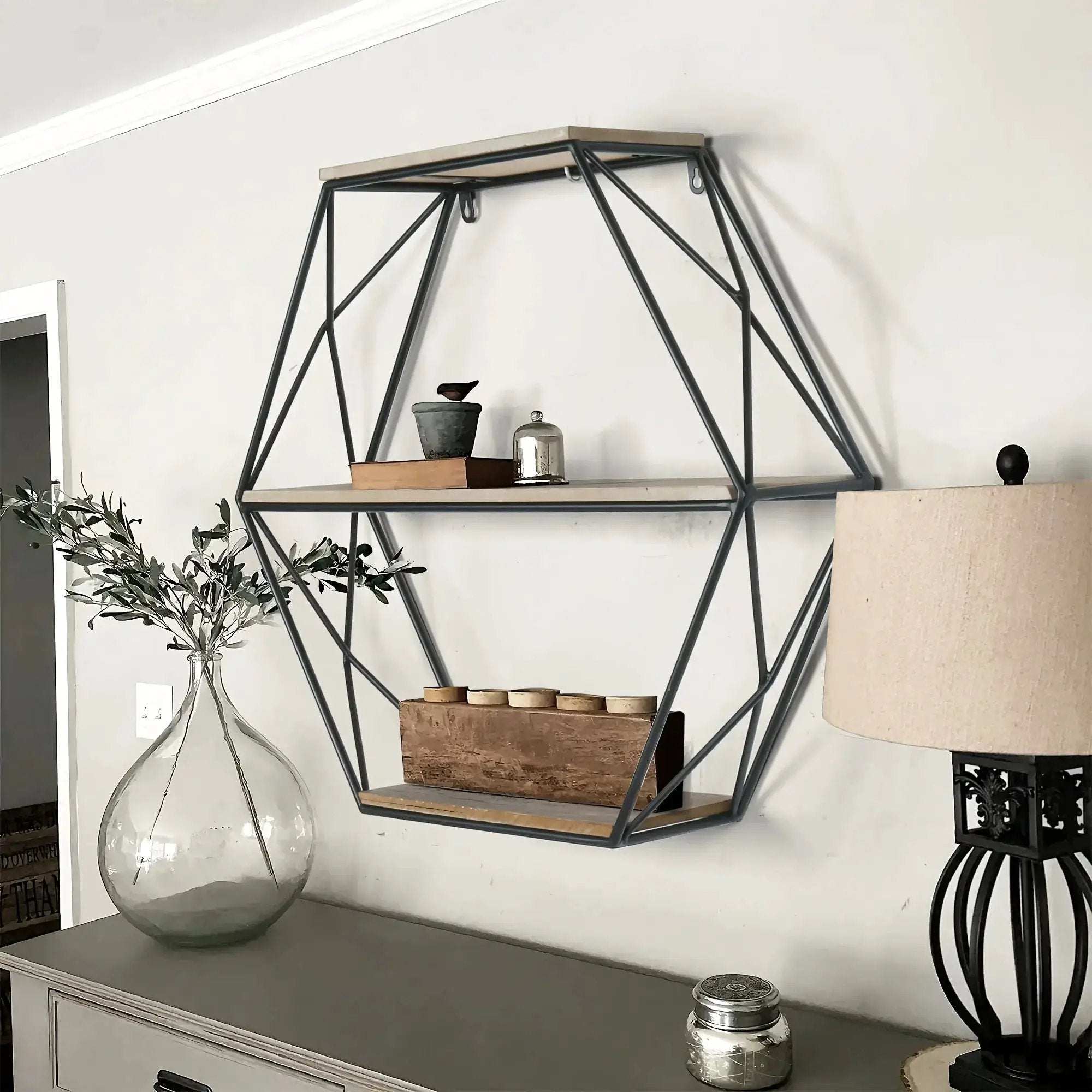 Wall Shelves - Floating Wood Hexagon by House Of Avana