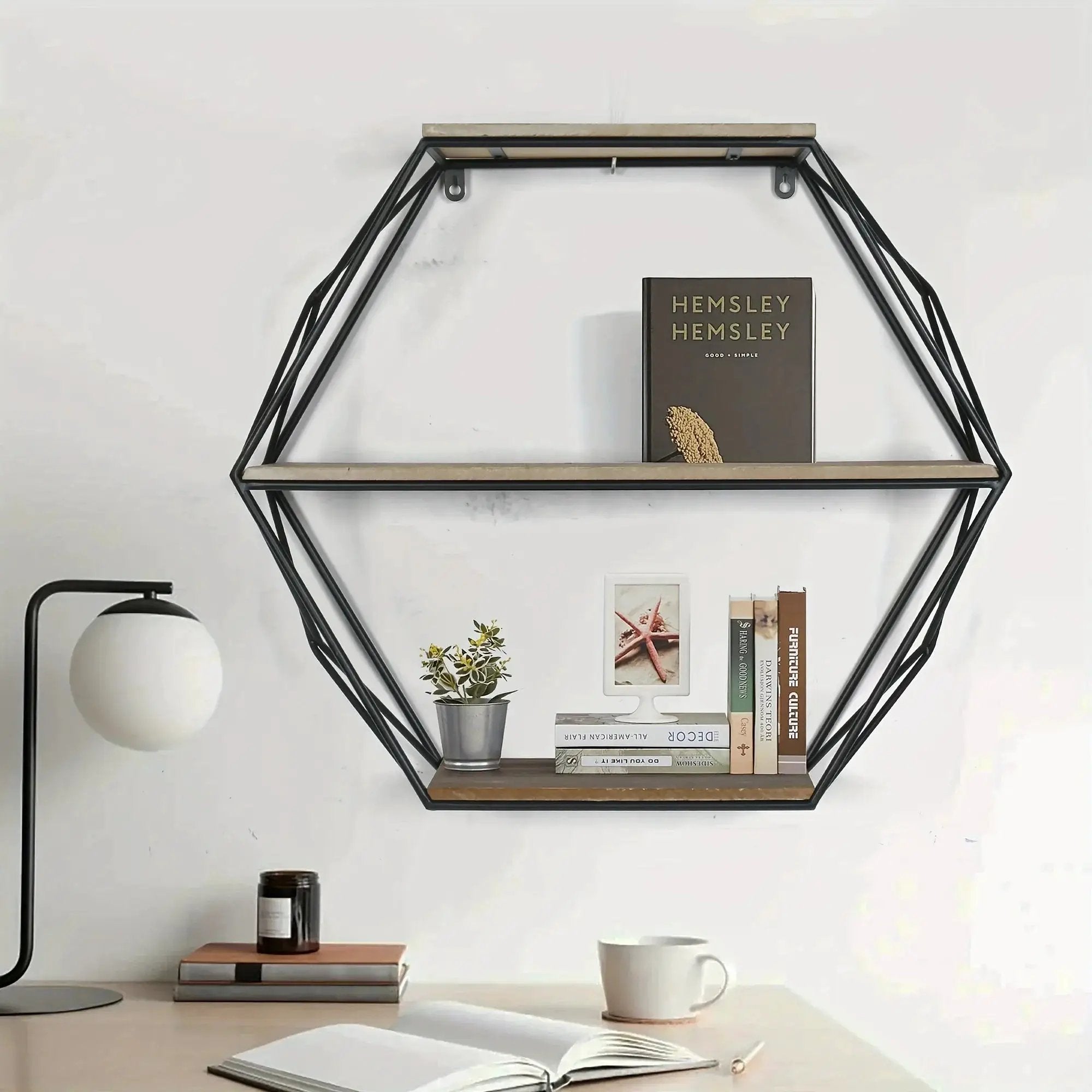 Wall Shelves - Floating Wood Hexagon by House Of Avana