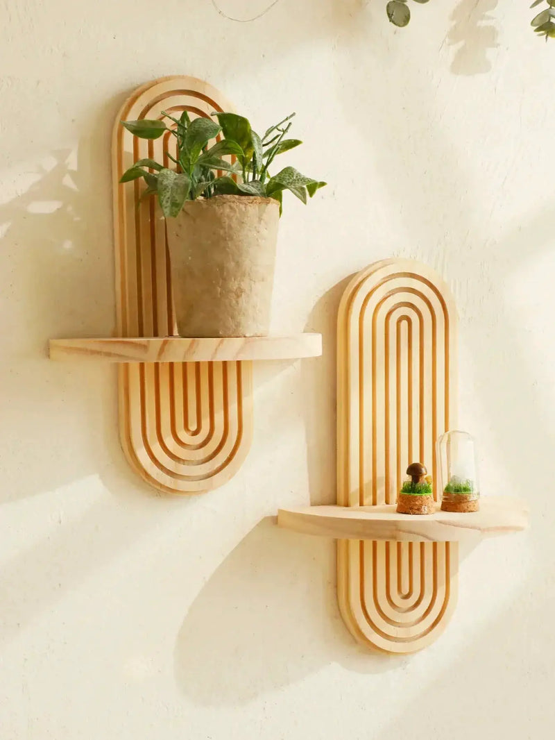 Wall Shelves - Geometric Wooden Natural by House Of Avana