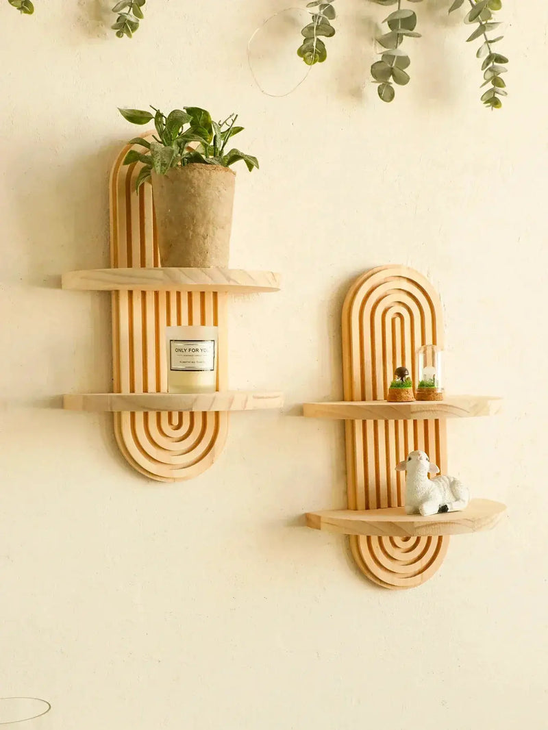 Wall Shelves - Geometric Wooden Natural by House Of Avana