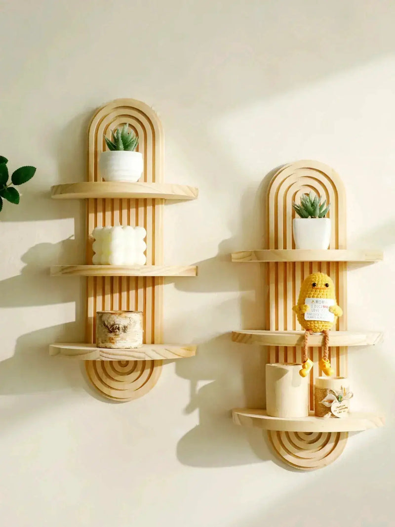 Wall Shelves - Geometric Wooden Natural by House Of Avana