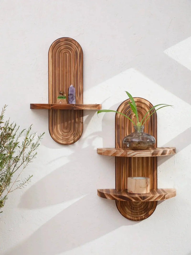 Wall Shelves - Geometric Wooden Natural by House Of Avana